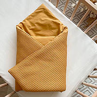 Плед-конверт с одеялом для новорожденного малыша, плед на выписку из роддома 80*100 см вафля+жатка горчица