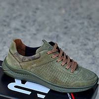 Тільки 43р і 44р! Кросівки чоловічі шкіряні літні хакі Кроссовки мужские кожаные летние хаки (Код: 3018)