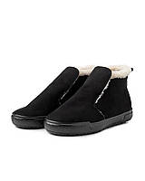 Короткие женские замшевые ботинки с мехом черные
