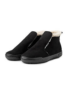 Короткі жіночі замшеві черевики з хутром чорні