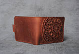 Рижий шкіряний гаманець ручної роботи ''Мандала", фото 3