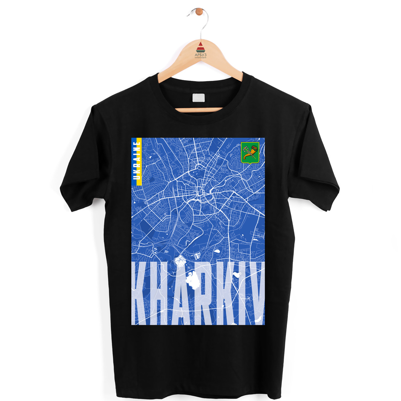 Футболка чорна з принтом "Kharkiv. Харьков. Місто України. Карта з супутника" Push IT XL