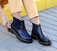Женские кожаные ботинки челси оксфорды демисезонные молодежные черные натуральная кожа