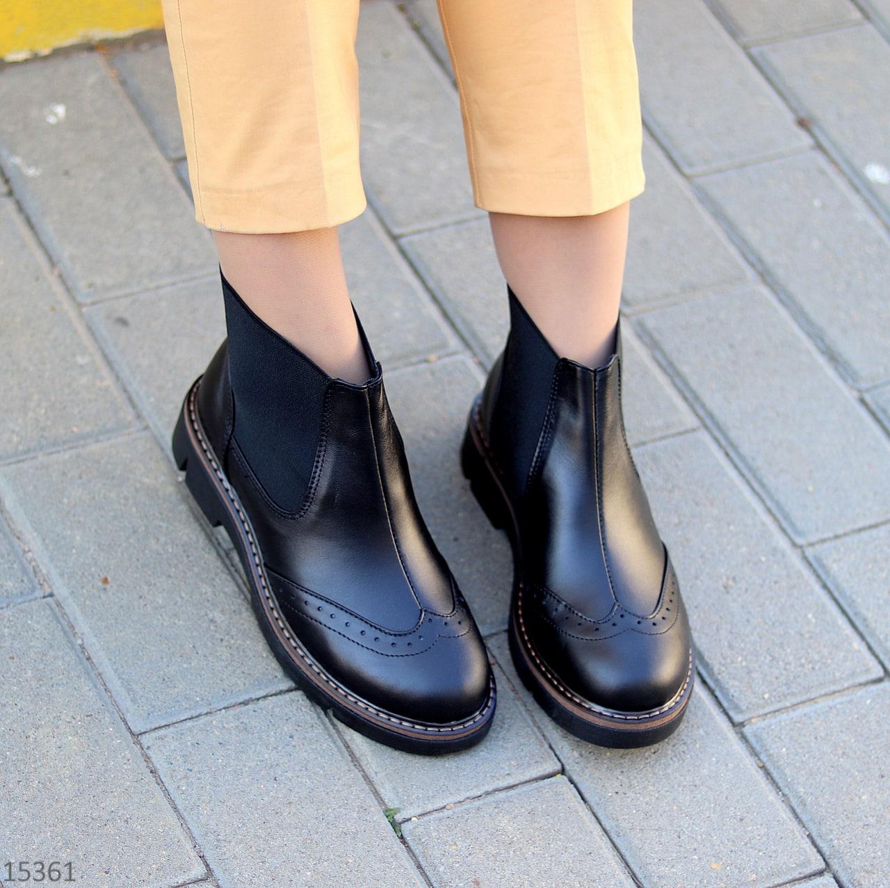 Женские кожаные ботинки челси оксфорды демисезонные молодежные черные натуральная кожа - фото 7 - id-p1668158917