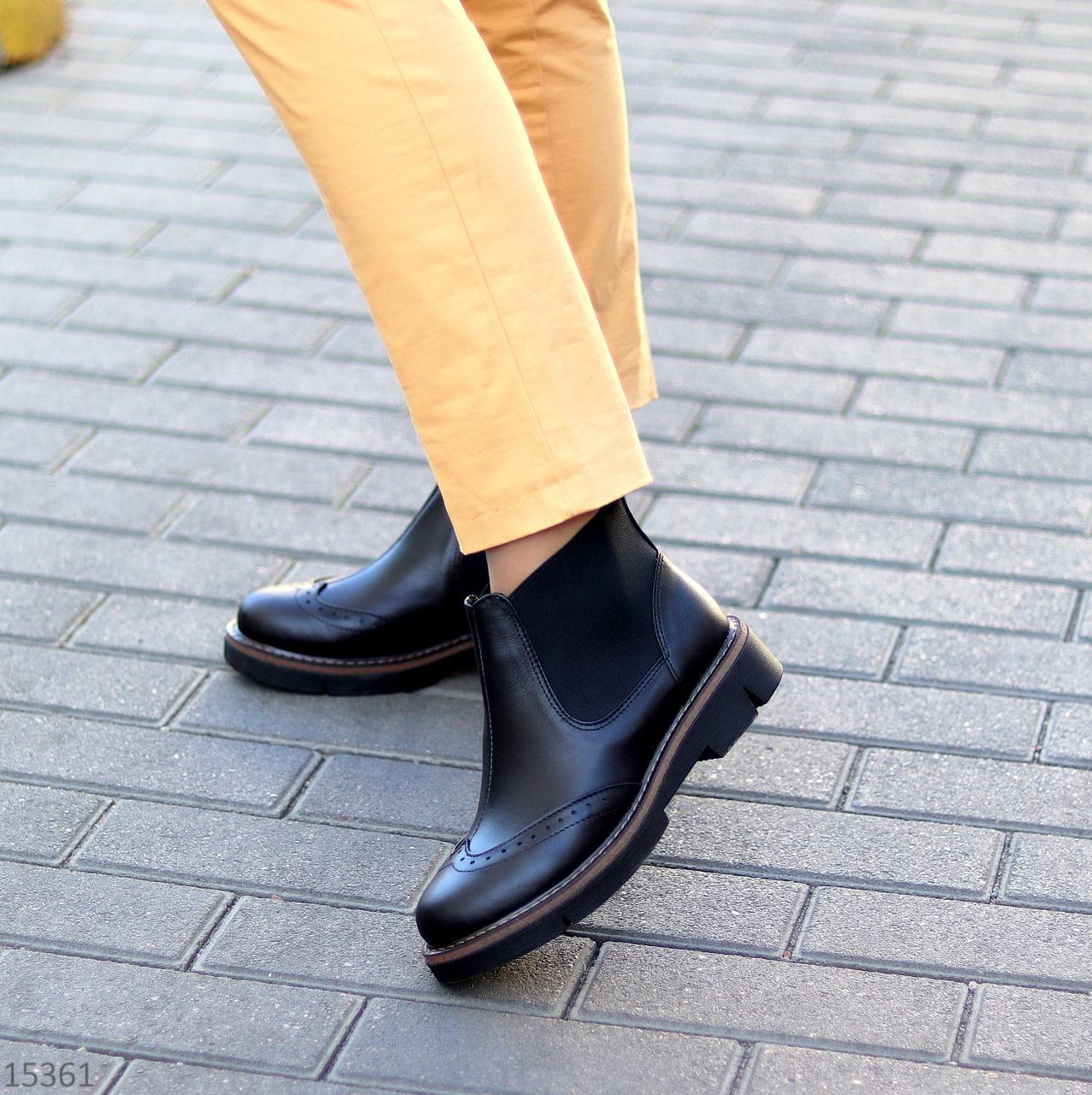 Женские кожаные ботинки челси оксфорды демисезонные молодежные черные натуральная кожа - фото 6 - id-p1668158917
