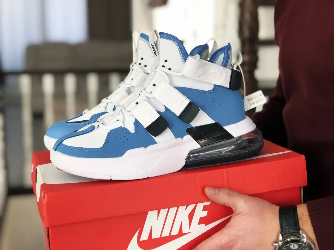 Чоловічі кросівки Nike Air Force 270, Найк Аїр Форс, демісезонні, прескожа, білі з блакитним