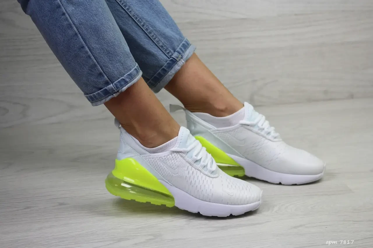 Жіночі кросівкилітні Nike Air Max 270 білі з жовтим, ґратка (Розмер 36, 39)