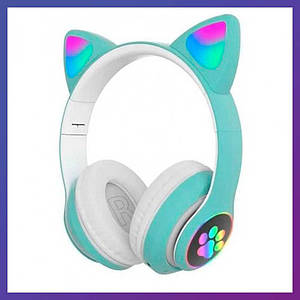 Навушники дитячі бездротові з котячими вушками JST-28 Bluetooth навушники накладні бірюзові + Подарурок