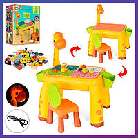Детский игровой стол конструктор Jixin 2261D Стол со стульчиком Шестеренки 108 деталей