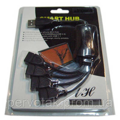 Концентратор Lapara LA-UH803-A black 4 x USB 2.0, косичка, без блока живлення, фото 1