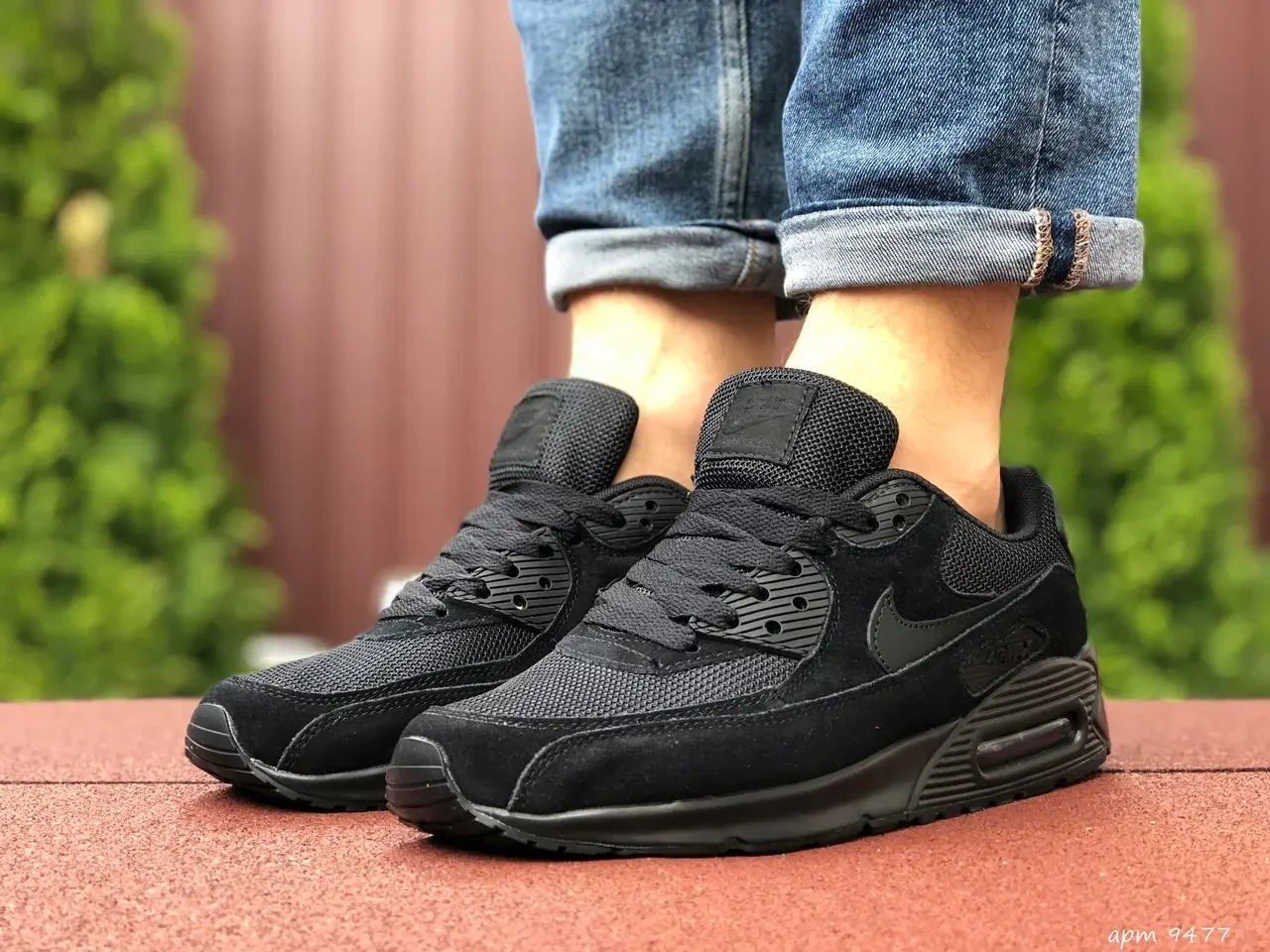 Чоловічі кросівки Air Max 90 чорні, літнє в стилі Аір Макс замша сітка, репліка (Тілько 45, 46)