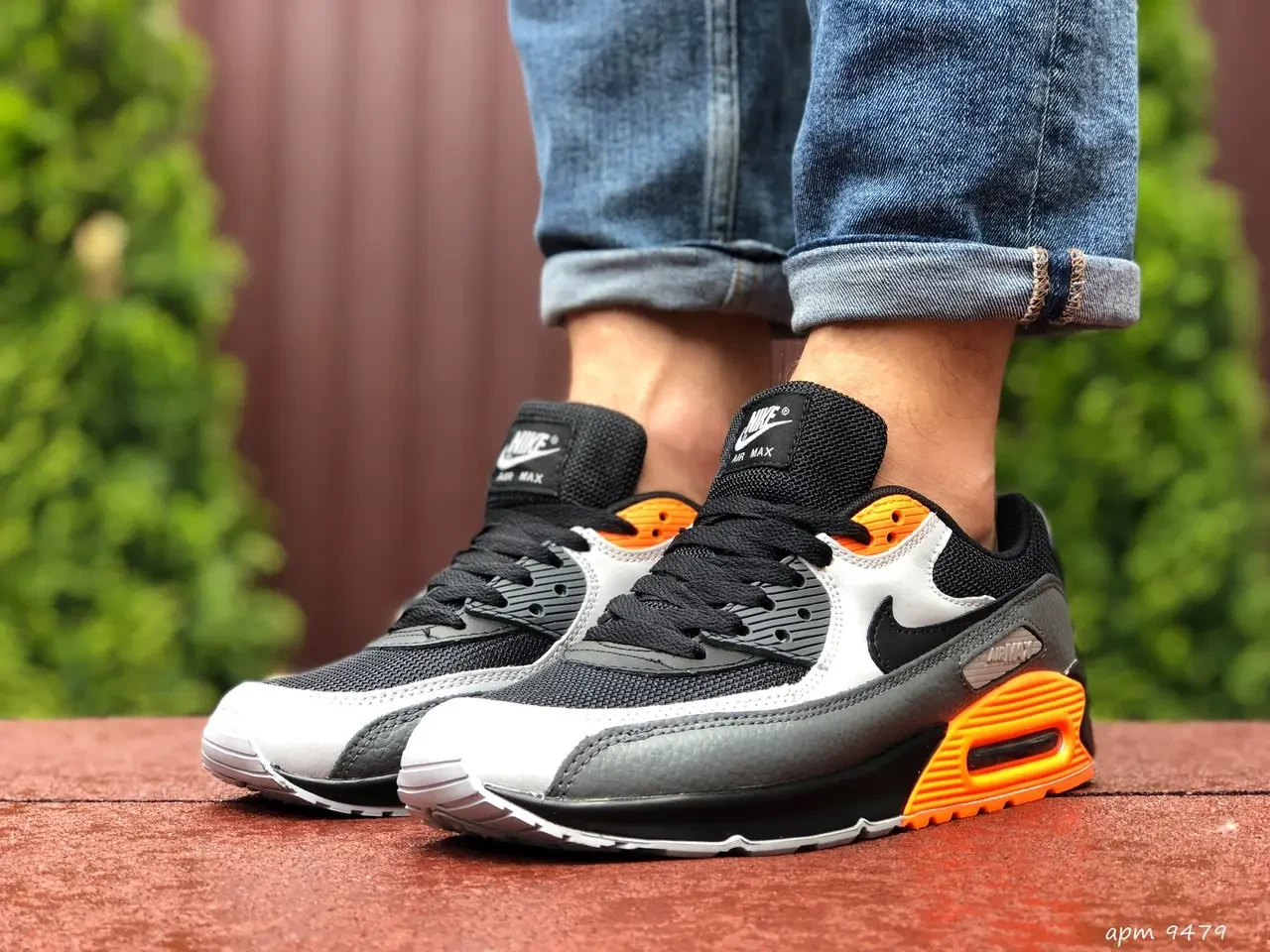 Крихітки чоловічий Nike Air Max 90, чорні з сірим\ оранжеві, демісезонні тільки 45