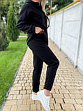 Чорний жіночий теплий спортивний костюм з об'ємним худі, фото 2