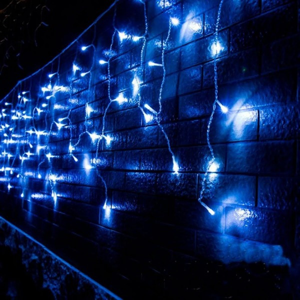 Гірлянда світлодіодна бахрома 100 LED 3х0х5 м прозорий шнур з перехідником синій, фото 1