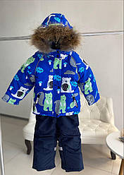 Зимовий роздільний комбінезон та куртка з ведмедиками Синій L-124 Синий, Для мальчиков, Зима, 80 см, 18 месяцев