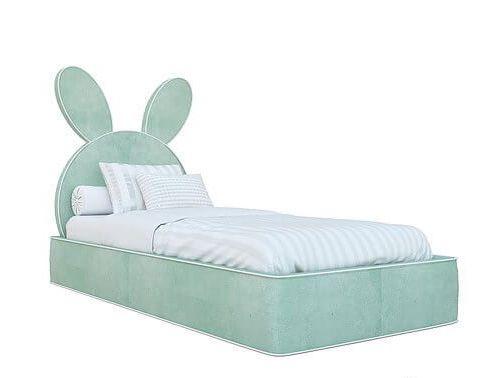 Дитячі та підліткові ліжка з вушками зайчика MeBelle ZAYKA 120х200 см полуторне, м'ятний, бірюзовий велюр