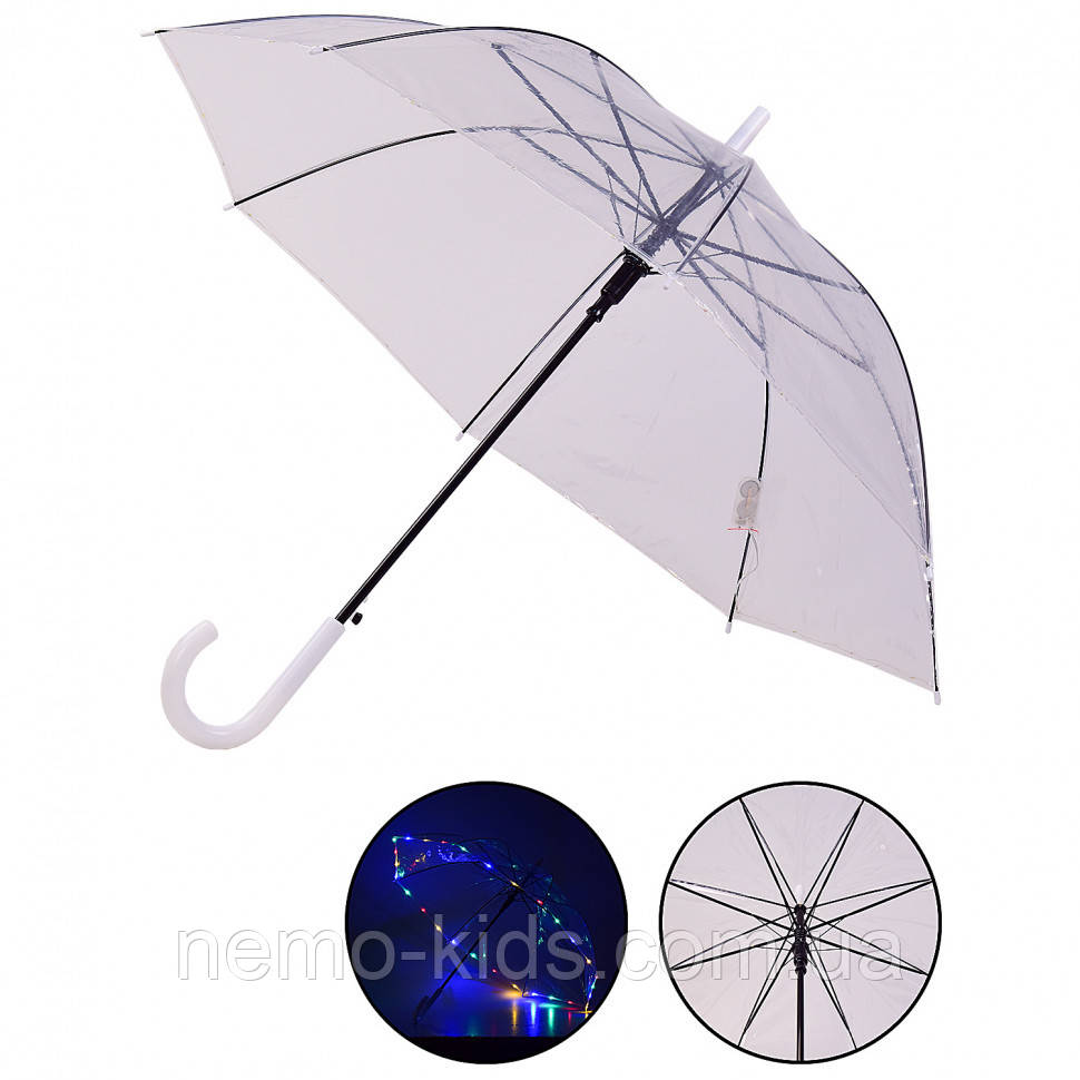 Прозрачный зонт-трость с подсветкой