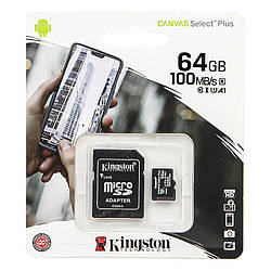 Пам'ять пам’яті 64 Гб Кінгстон MicroSDHC Canvas Select Plus R100MB/S клас 10 (SDCS2/64GB)
