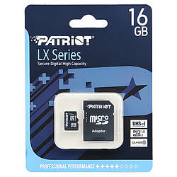 Пам'ять Patriot LX 16GB MicroSDXC UHS-I клас 10 + SD-Dapter для зберігання даних