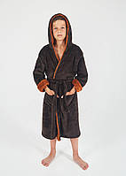 Халат маховий дитячий на хлопчика з капюшоном (від 6-12 років) коричневий