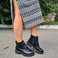 Женские черные ботинки с двумя молниями кожаные 36-41