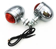 Поворотники ретро металеві хром із жовтим склом (пара) варіант 8