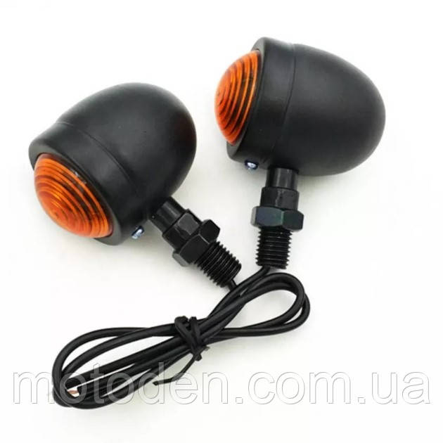 Поворотники ретро металеві чорні з жовтим склом (пара) варіант 7, фото 1