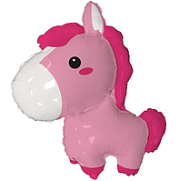 Фольгированный шар фигура лошадка розовая детский надувной из фольги Flexmetal Испания 87х72 см