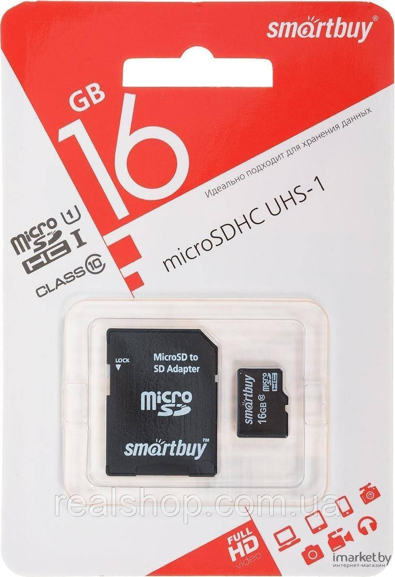 Карта пам' яті Smart Buy microSDHC (Class 10) 16 ГБ + SD адапттер (SB16GBSDCL10-01)