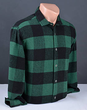 Чоловіча утепленая байкова сорочка в клітку зелена | чоловіча тепла кашемірова сорочка Туреччина 1113