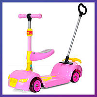 Дитячий чотириколісний самокат біговел із сидінням складаний JR3-081 5в1 для дітей від 2 років рожевий