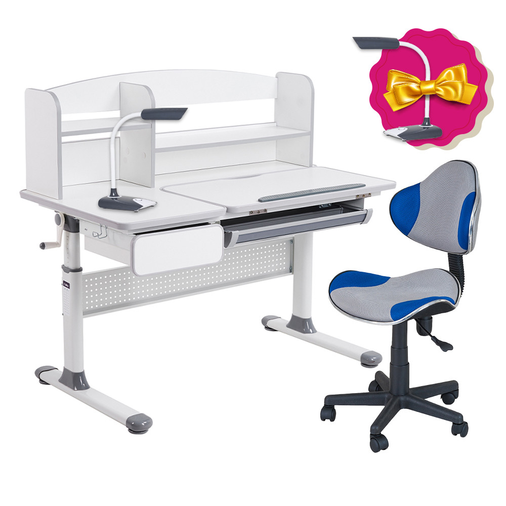 Комплект парта для школярів Cubby Rigu Grey + стілець для школяра FunDesk LST3 Blue-Grey
