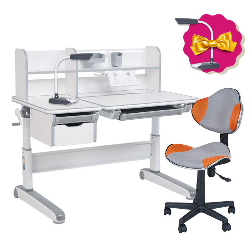 Дитячий комплект-трансформер FunDesk Libro Grey + крісло FunDesk LST3 Orange-Grey