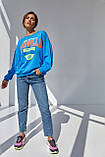 Жіночий трикотажний світшот з яскравим принтом - джинс колір S (їсть розмірів), фото 5