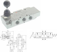 Пневмораспределитель V. LEVA 90° 5/3 PC 1/8