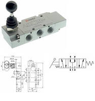 Пневмораспределитель V. LEVA 90° 5/3 PC 1/4