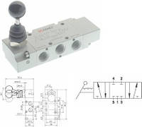 Пневмораспределитель V. LEVA 90° 5/3 STAB. CC 1/8