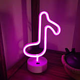 Нічник неоновий лампа світильник Нота рожева, фото 4