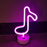 Нічник неоновий лампа світильник Нота рожева, фото 5