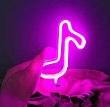 Нічник неоновий лампа світильник Нота рожева, фото 3