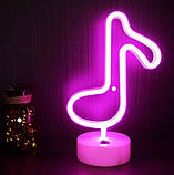 Нічник неоновий лампа світильник Нота рожева, фото 6