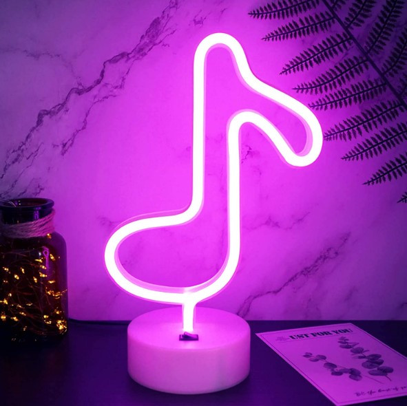 Нічник неоновий лампа світильник Нота рожева, фото 1