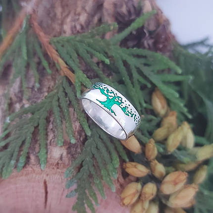 Дерево іггдерсіль, дерево життя, кільце, парні кільця, обручки срібло 925 + емаль, фото 3