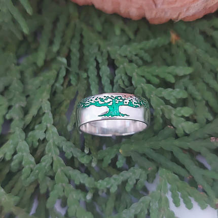 Дерево іггдерсіль, дерево життя, кільце, парні кільця, обручки срібло 925 + емаль, фото 2