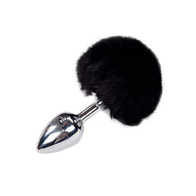 Металева анальна пробка Крихітний хвостик Alive Fluffy Plug M Black, діаметр 3,4 см
