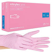 Перчатки нитриловые розовые, M