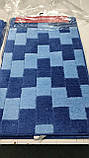Синій набір килимків Туреччина 3Д з малюнком у ванну кімнату та туалет, фото 4