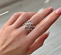 Кольцо ветка с листочками и россыпью белых фианитов Альма