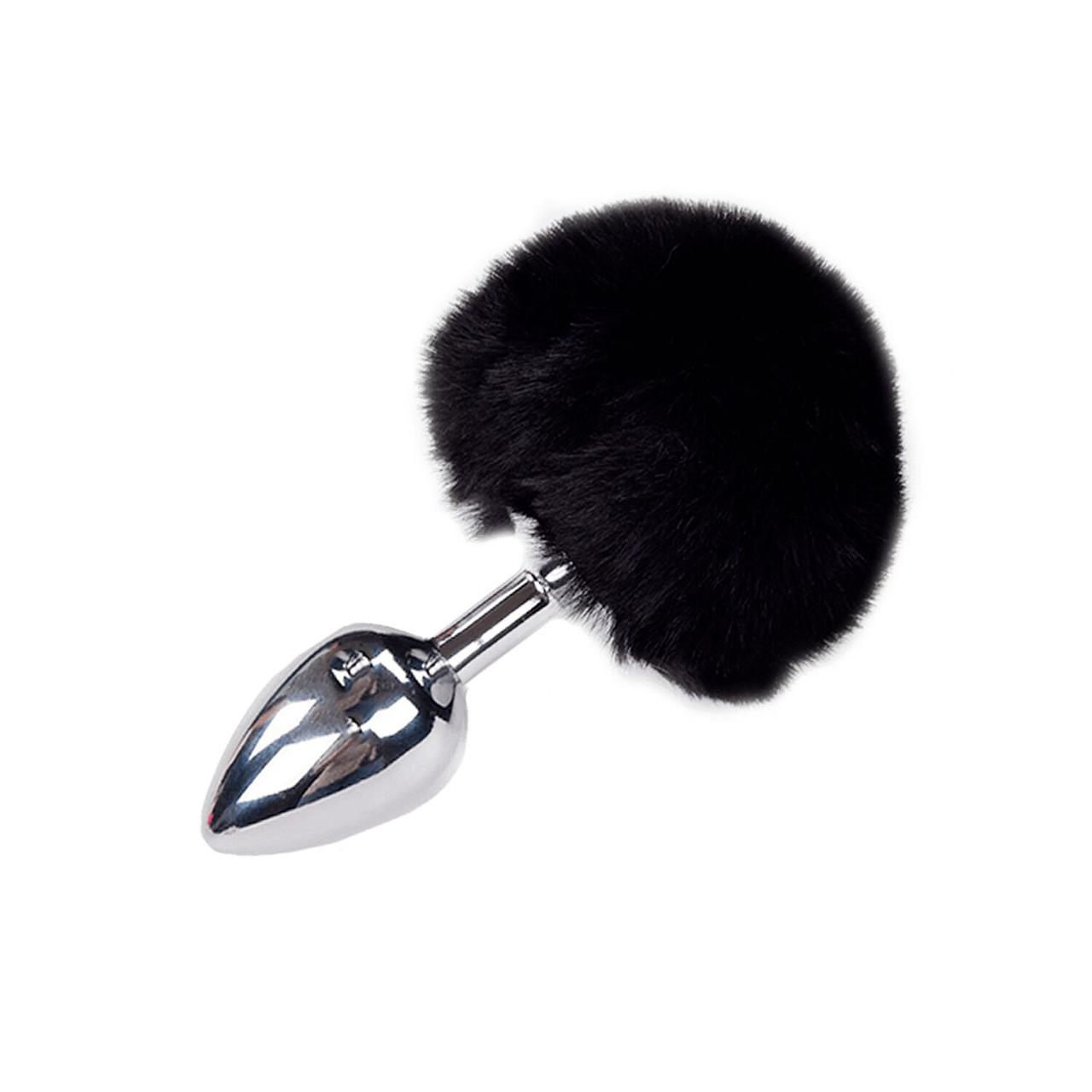 Металевий анальний корок Крихітний хвостик Alive Fluffly Plug M Black