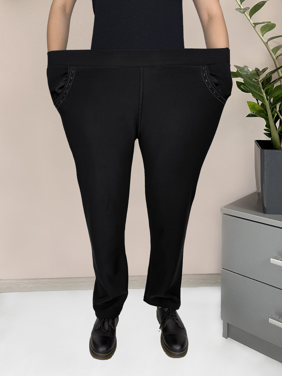 Штани жіночі зимові хутра 5XL — 7XL Лосини теплі у великих розмірах Чорний
